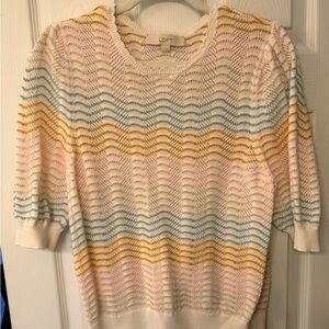 LOFT Women's Open Stitch Pastel Striped Sweater L